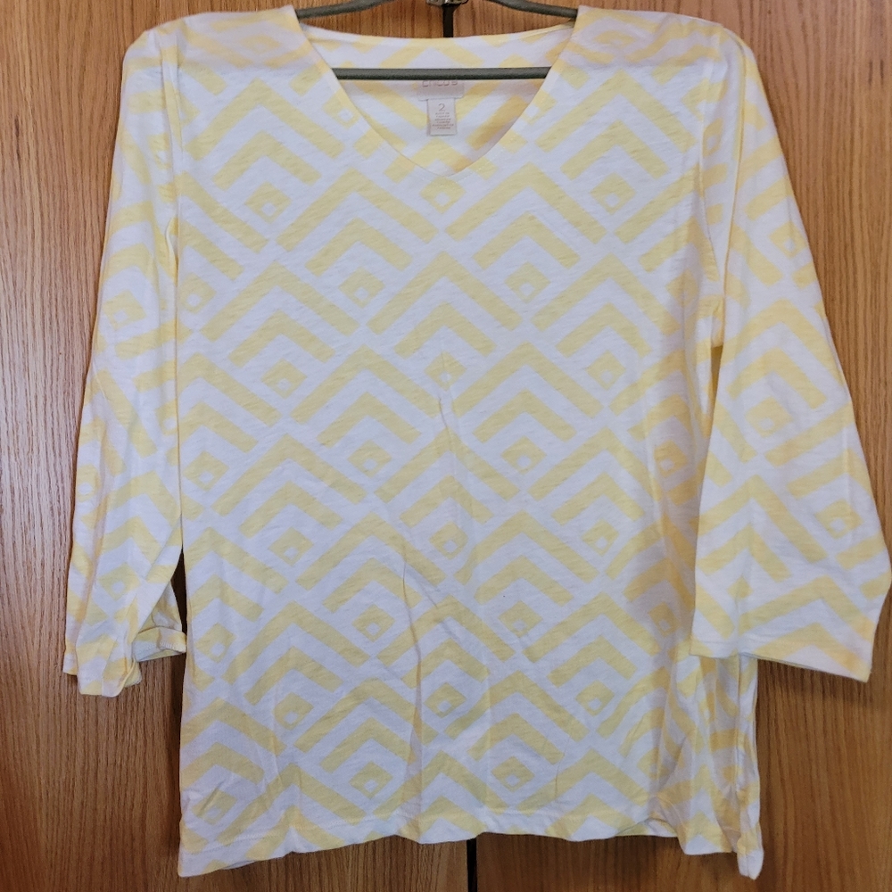 Chico's t-shirt,  sz 2, yellow striped